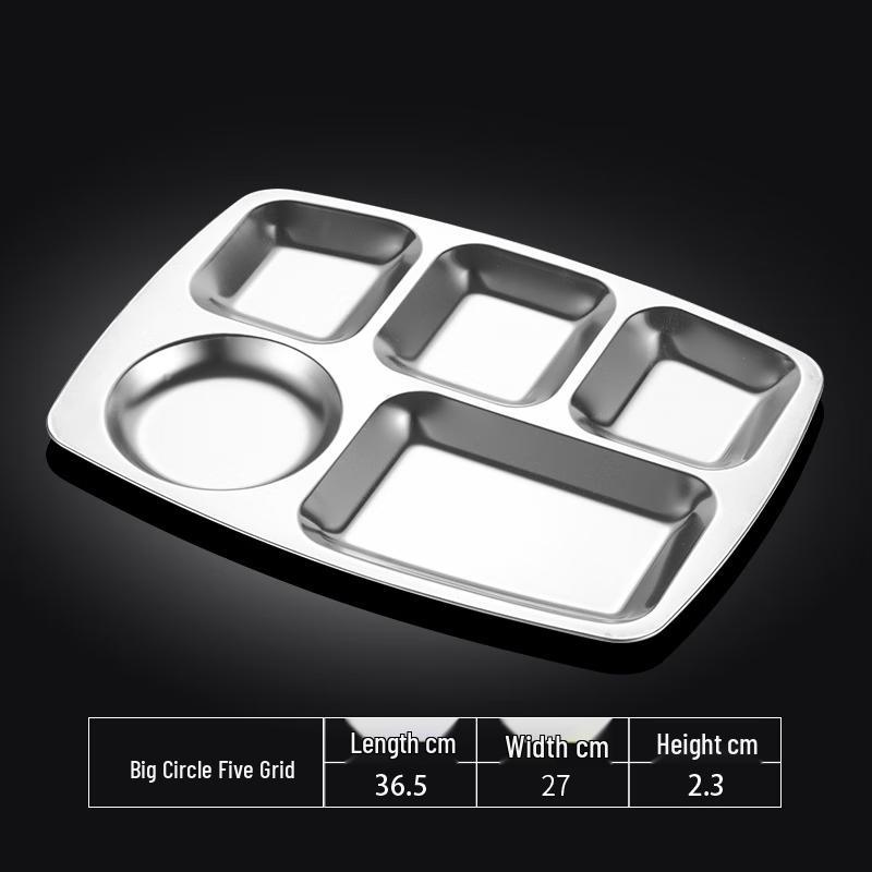 Langxi 304 Stainless Steel Square 5-Compartment Meal Tray