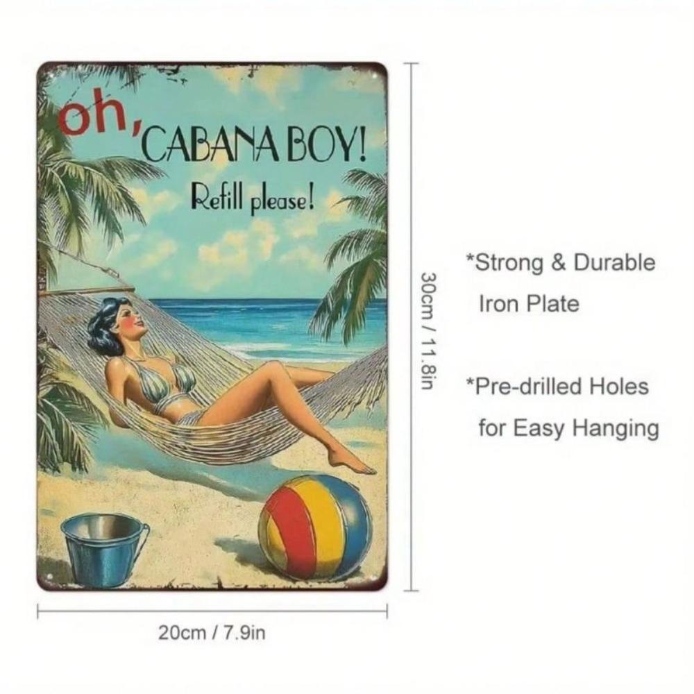 Metal Sign Vintage Tiki Bar Beach Scene Wall Art Decor for Living Room