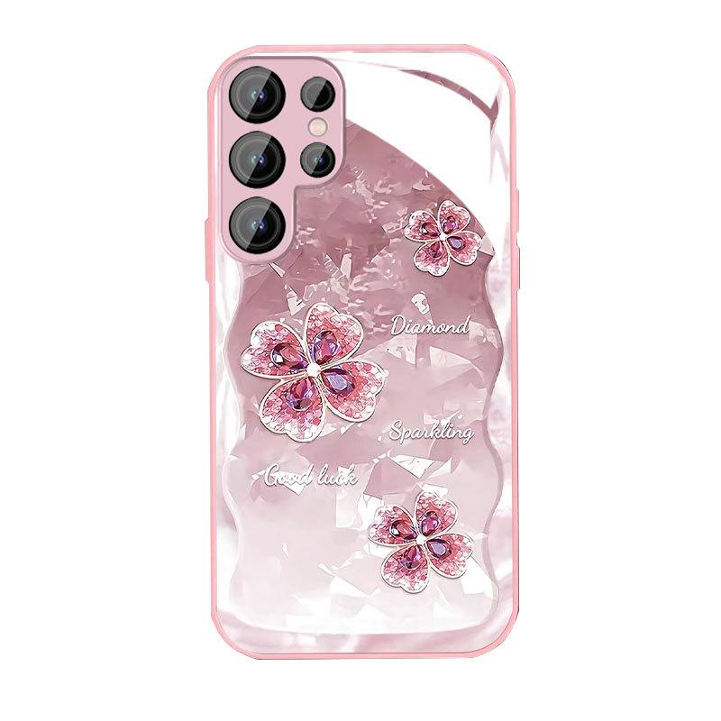 Diamond Four Leaf Clover Suitable for Samsung S23PLUS Mobile Phone Case S24 Girl S22 Skin Friendly A52 Sense A53 Full Package