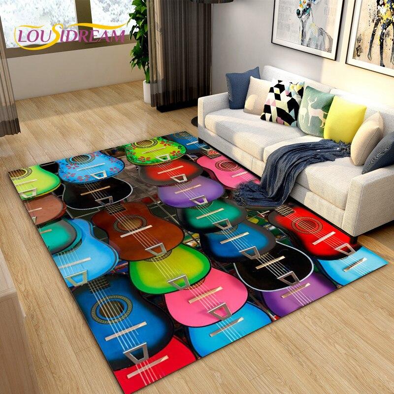 Classical Guitar Electric Guitar Bass Area Rug,Carpet Rug for Living Room Bedroom Decoration,Kids Play Soft Non-slip Floor Mats