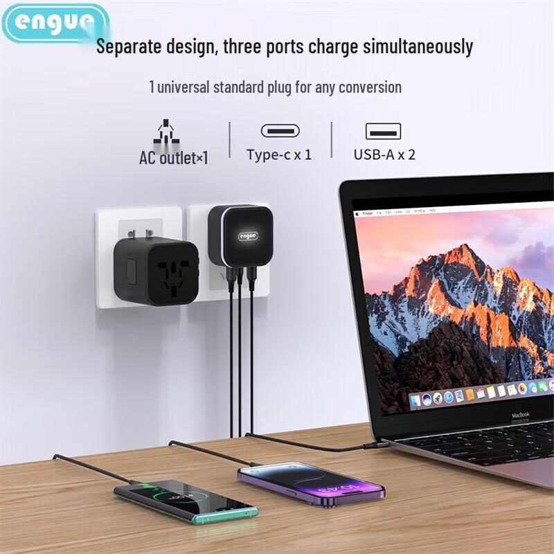 EnGuEnGu 3.4A Dual USB Type-C Global Travel Adapter EG-701