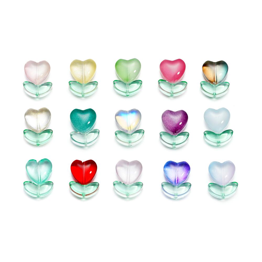 

20Pcs/Lot 12*12.3mm Small Flowers Heart Leaves Glass Loose Beads for Jewelry Making Handmade DIY Bracelet Necklace Accessories