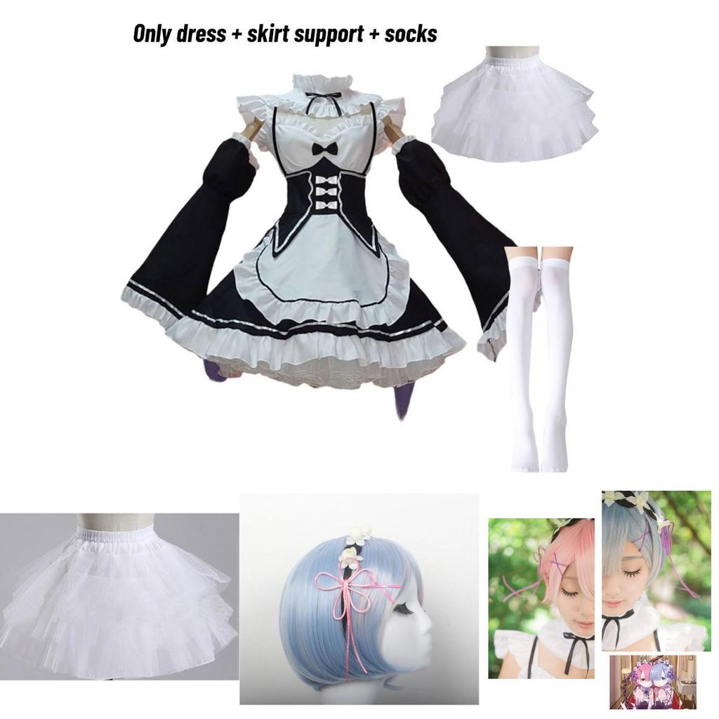 Beautiful Zero Kara Hajimeru Isekai Seikatsu Twins Ram/rem Cosplay Maid Dress Featuring Premium Quality Headwear