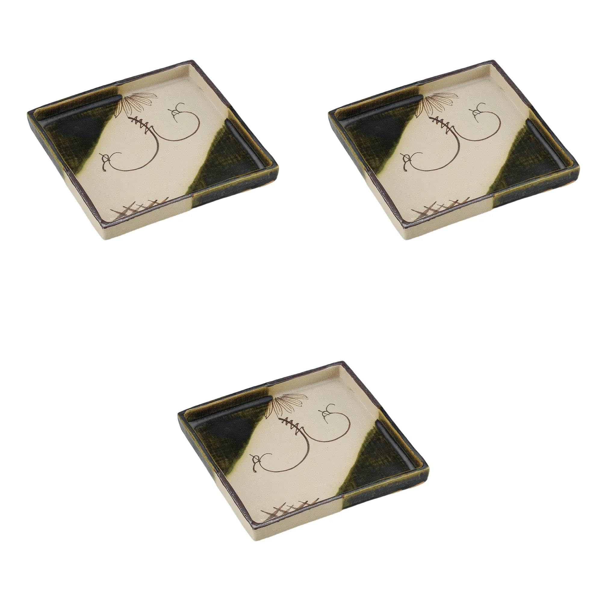 

Set of 3 Oribe Vine Flower Square Plates x x Square Plates Ceramic Setomonohonpo [18.5 18.5 2.6 cm] (Medium) (Earthenware)