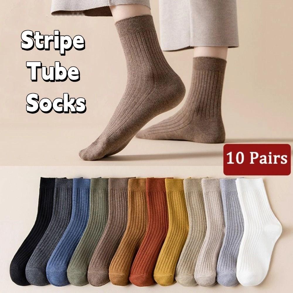 10Pairs Solid Color Women Mid-calf Socks Simple Autumn Tube Socks Simple Business Socks Men  Sports