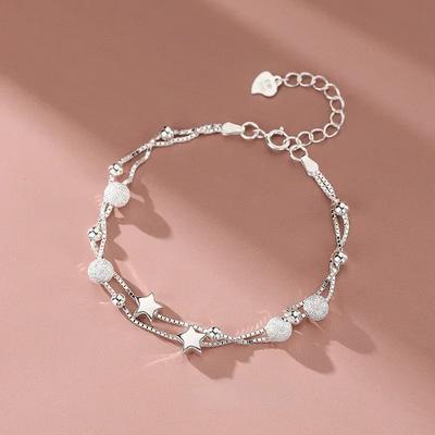 925 Sterling Silver Beautiful Stars Bracelets For Women Korean Fashion Designer Adjustable Bead Bracelet Luxury Jewelry