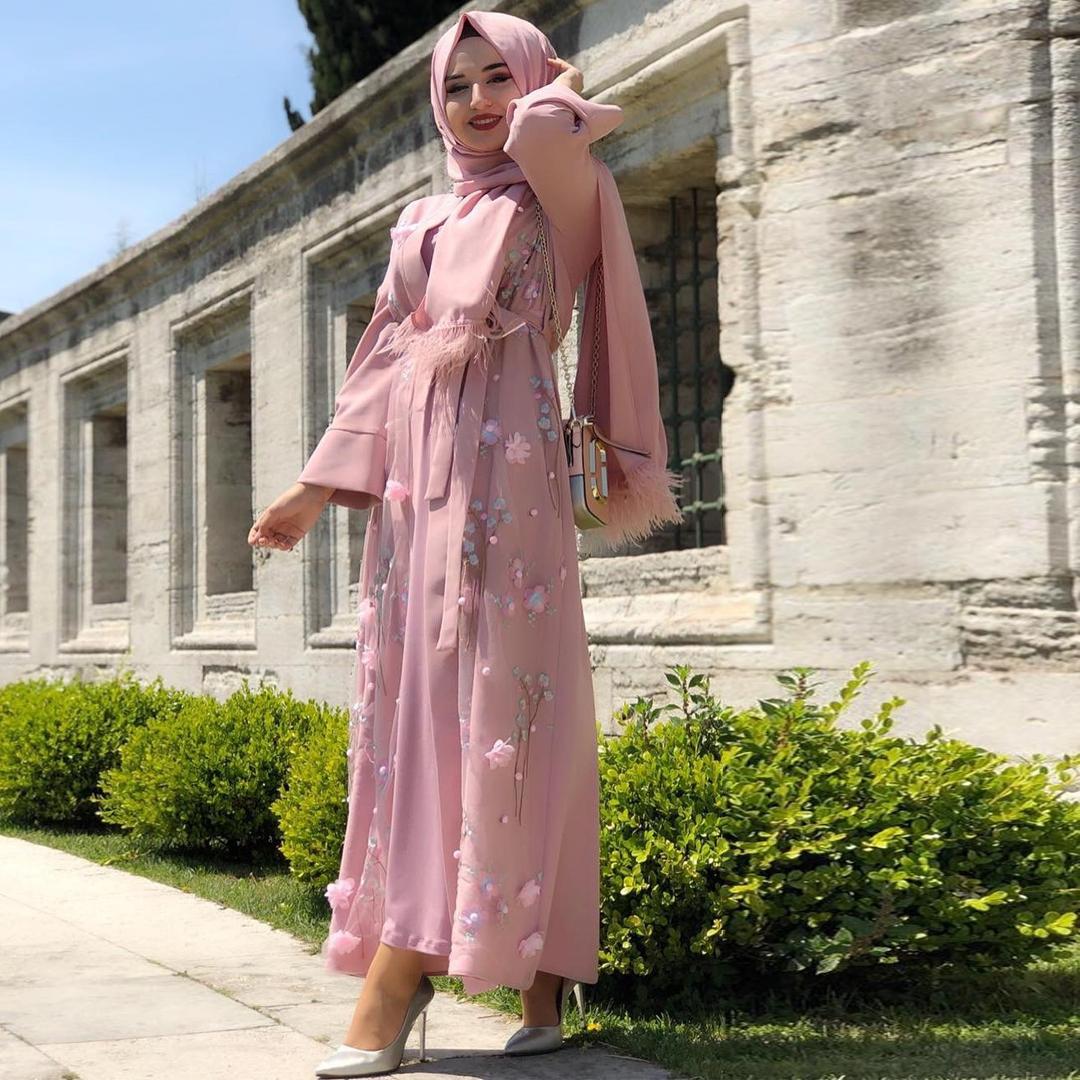 

Мусульманское женское платье макси, модное платье с цветочным принтом Баджу Джуба Муслима, платье с длинными рукавами, вечерние в Дубае, исламское платье XXL