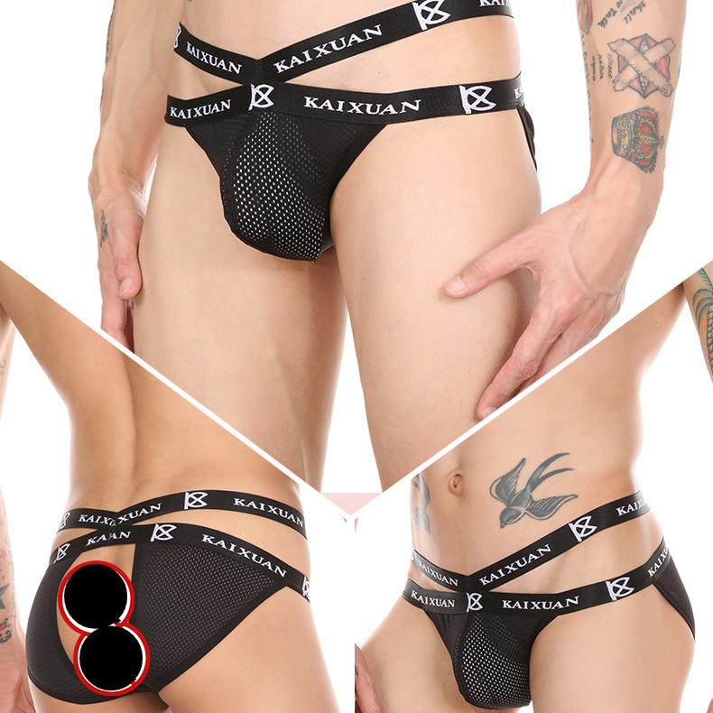 Open Butt Crotchless Panties Men Underwear G-string Briefs Pouch Mesh Buttocks Hollow Underpants