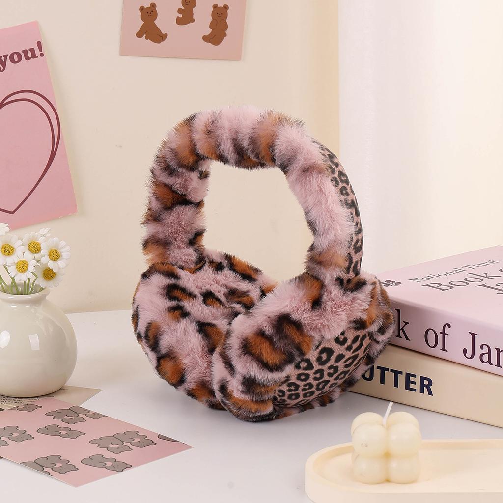 Fashion earmuffs autumn and winter women's ears warm leopard print plush warm windproof autumn and winter foldable thick earmuffs antifreeze