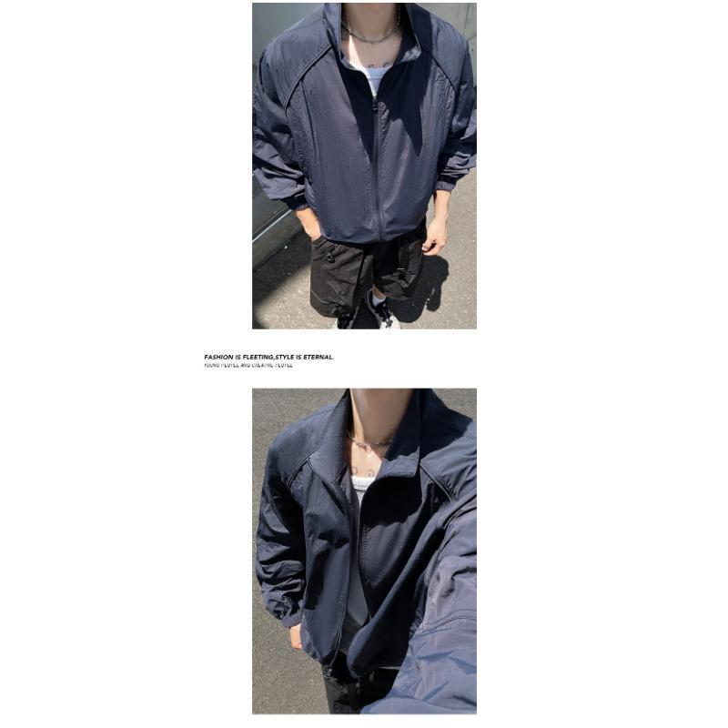 Mens American High Street Thin Breathable Upf50 Sunscreen Deconstructed Splicing Open Front Jacket