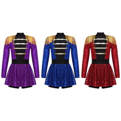 ילדים בנות Ringmaster קרקס תלבושות התעמלות בגד גוף נצנצים ג'אז Dancewear בגדי בלט ריקוד טוטו
