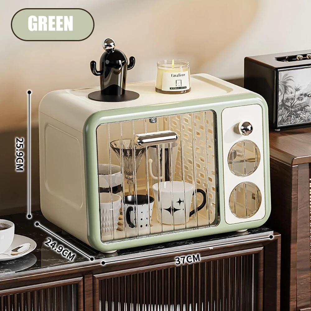 

Household Storage Cabinet with Transparent Cover Cups Feeding Bottles Dustproof Rack for Kitchen Organizer Tableware Tools Box зелений