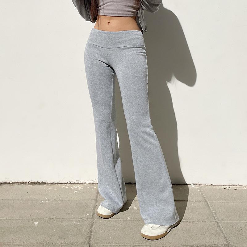 Casual Basic Solid Flared Pants Slim Low-waist Guard Pants