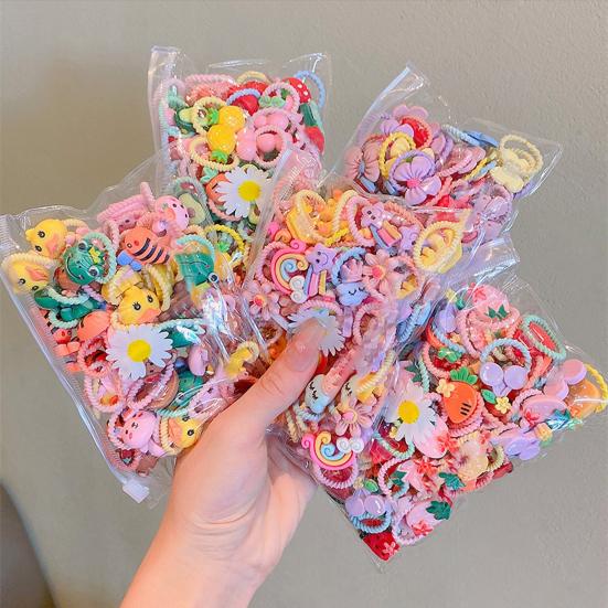 20 ks vlasových provazů Barevné kreslené květiny s mašličkou žába Dekor Vysoce elastické dívčí sponky do vlasů Vlasové doplňky