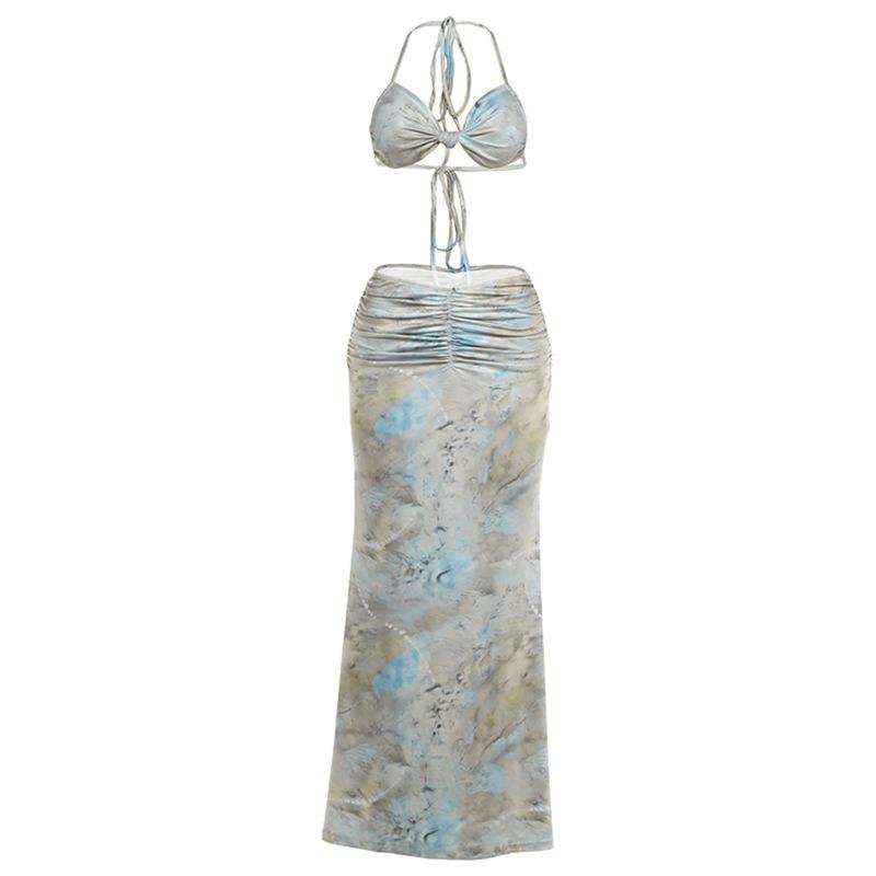 Summer New Personality Street Sexy Bikini Neck Top Skirt Suit Women S зелёный