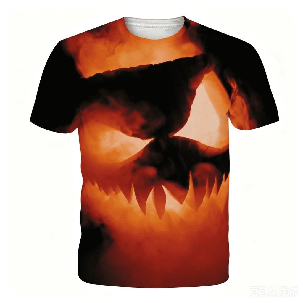 Kids Short Sleeve Tee Ghost Face Pumpkin 3D Print Round Neck For Halloween Party Daily Summer Play
