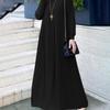 Women's Elegant Black Ice Silk Long Sleeve Pleated Dress