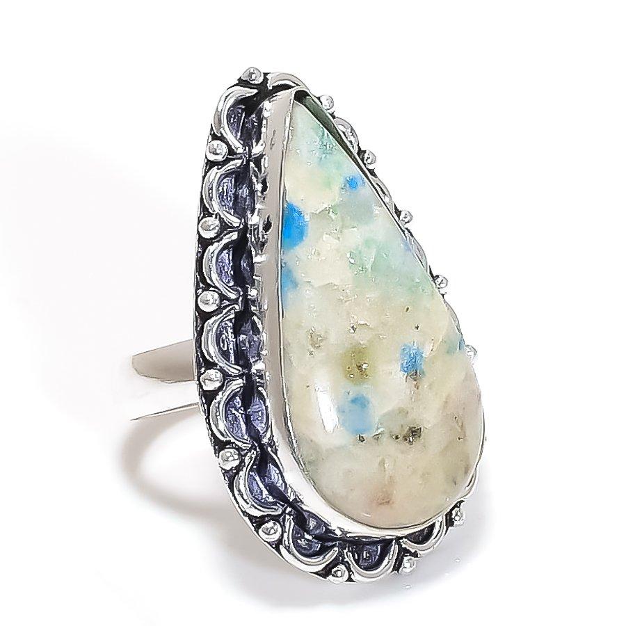 Dalmation Jasper Gemstone Handmade 925 Sterling Silver Jewelry Ring Size 8 SU-10932