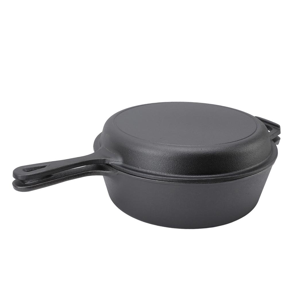 Patelnia, patelnia, podwójny użytek, wielofunkcyjna, pogrubiona, długa rączka, żeliwna, kombinowana kuchenka do kuchni