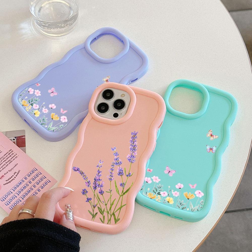 N86 Mały świeży kwiat motyl Macaron Falista krawędź etui na telefony iPhone 16 Pro Max Samsung S24 Plus S23 Ultra Xiaomi Redmi Note 13 etui odporne na wstrząsy