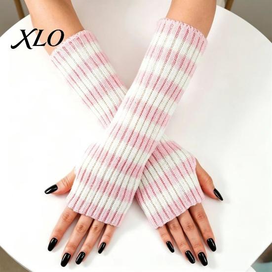 Striped Wrist Warmers Knitted Arm for Women, Fingerless Sleeves, Soft Thermal Sleeves Cold Weather Autumn Winter, Fashion Accessories Girls