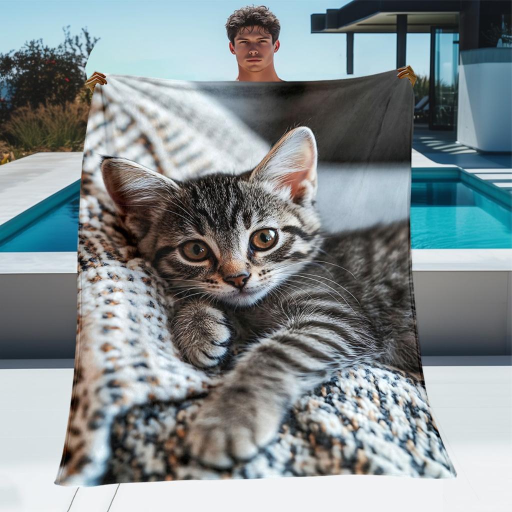 1pc Kitten in Blanket Portable Blanket- Lightweight Throwfor Sofa, Travel, Camping, Livingroom, Office, Couch, Chair, and Bed - Digital Prin