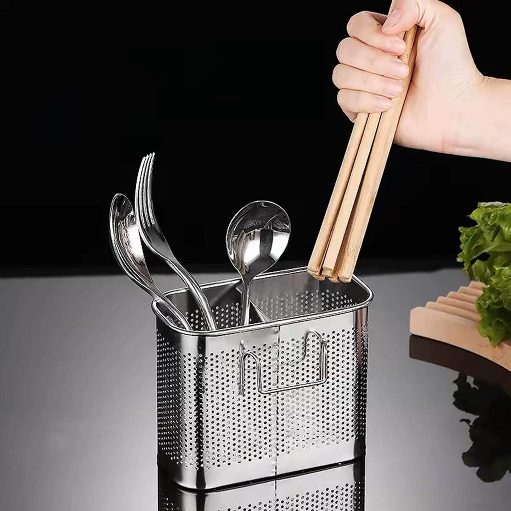 Stainless Steel Chopstick Holder With Drainage Anti-Mold Wall-Mounted Kitchen Storage Box