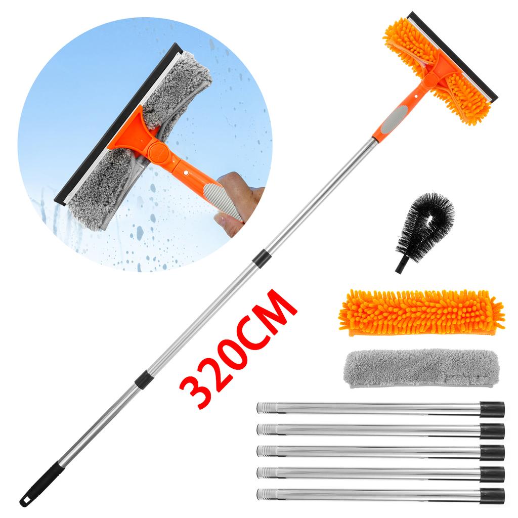 320cm Extended Window Cleaning Tool Rotatable 2 In 1 Squeegee Cleaner Mop Splicing Rod Glass Household Car Windshield Cleaning