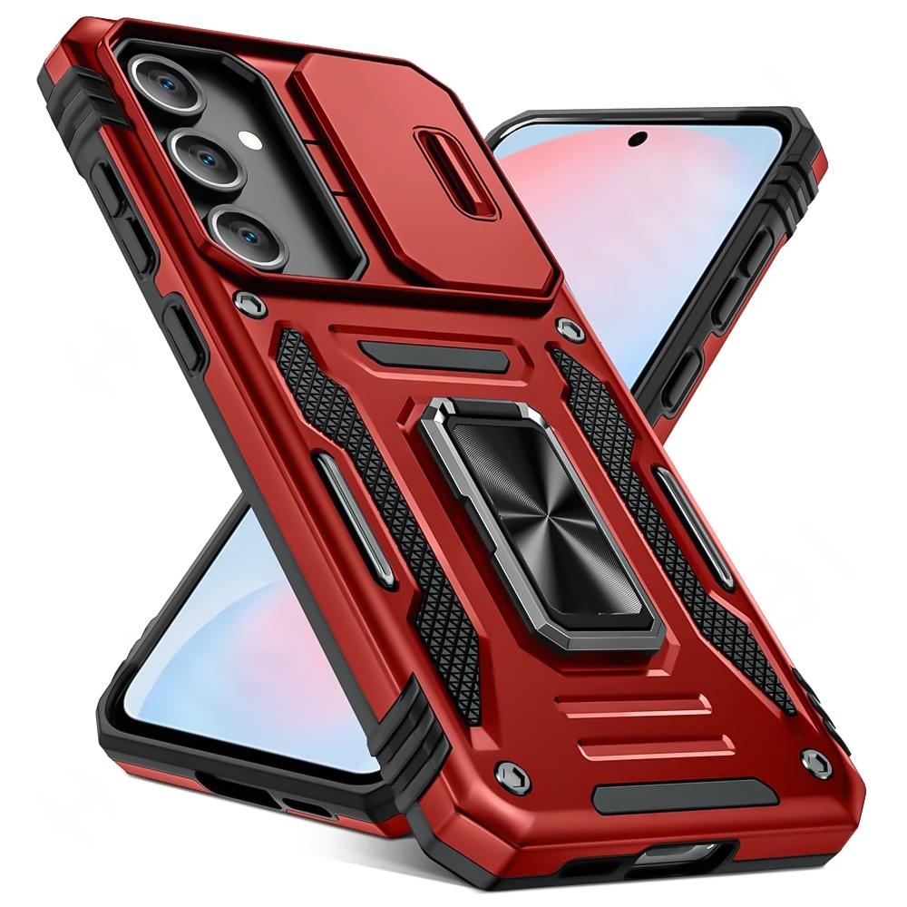 

Slid Camera Defender Phone Case For Samsung A56 A36 A26 A16 A55 A35 A25 A15 A54 A34 A14 A53 A52S Metal Ring Magnetic Stand Cover Galaxy A14 красный