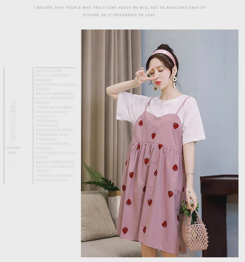 Summer 2023 Loose-Fit Maternity Dresses - Celebrity Style, Medium To Long Length, Belly-Covering Design