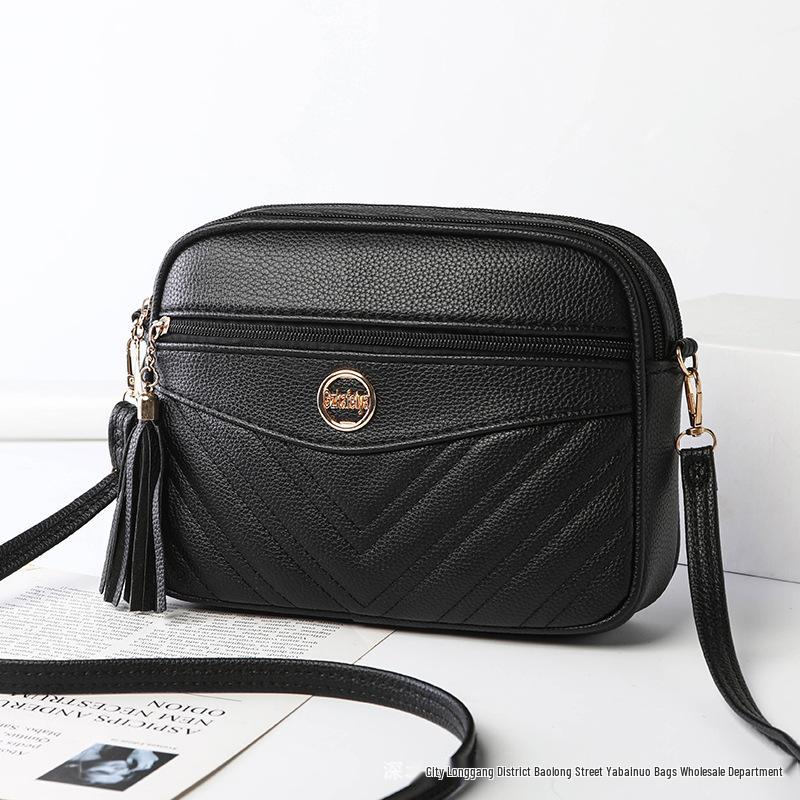 Трендовая женская мягкая сумка-кроссбоди большой вместимости - Новая модная мамина сумка через плечо чёрный