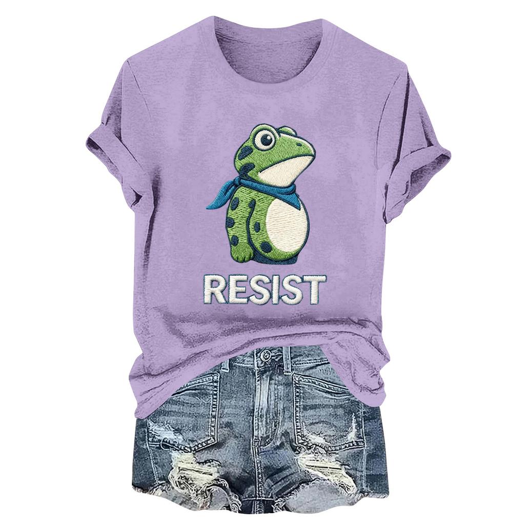 Women's Fashion Casual Printed Round Neck Short Sleeved Pullover T-Shirt Top