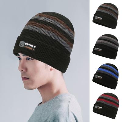 Winter-Strickmütze, gestreift, farblich passend, dick, elastisch, warm, weich, winddicht, weich, rutschfest, kältebeständig, für Herren, Outdoor-Skimütze, Beanie