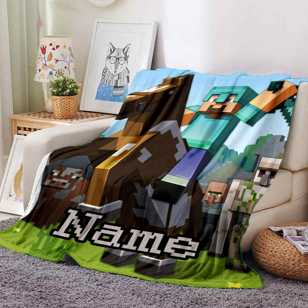 Custom Name Minecraft Theme Printed Blanket - Perfect for Couch, Bed, Travel & Outdoor Use | Machine Washable, Cozy & Durable.