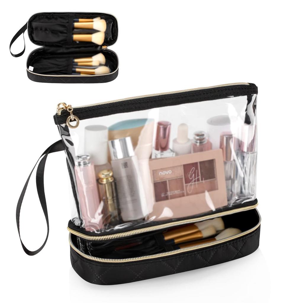 Transparent Storage Bag, Multifunctional Large Capacity Pvc Two-Layer Makeup Bag, Portable Travel Dry Wet Separation Wash Bag