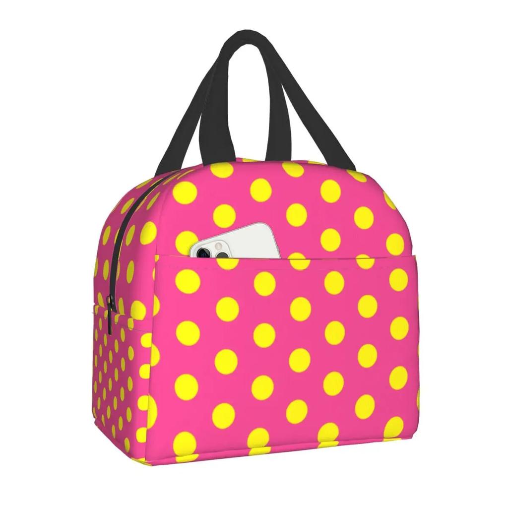 Black and White Polka Dots Lunch for Women | Portable Insulated Thermal Cooler Lunch Box Work School Travel Picnic Bags, Oxford