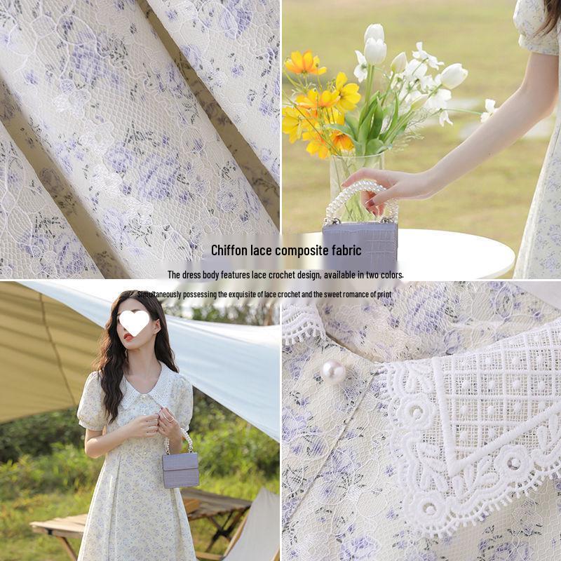 Women's Summer 2025 Petite Lace Floral Dress - Sweet, Gentle Style for Casual Fashion