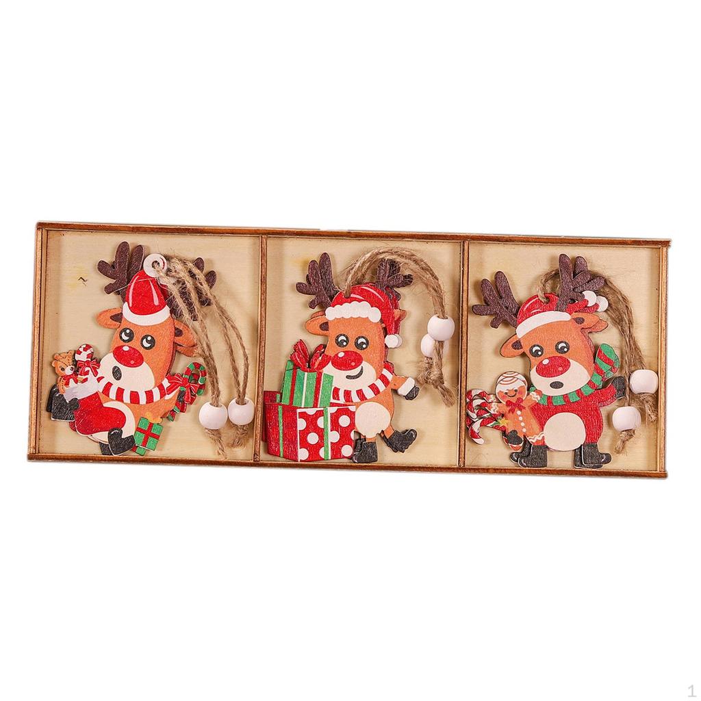 9 Pieces Christmas Wooden Hanging Ornaments Decoration with Holes Pendant Craft for Wall