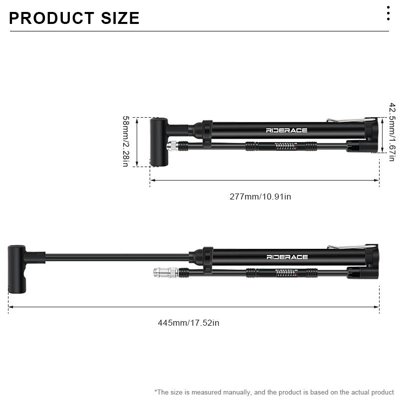 RIDERACE Bicycle Pump With Gauge High-pressure Hand Tire Air Inflator Schrader Presta Valve AV FV Portable Bike Air Shock Pump