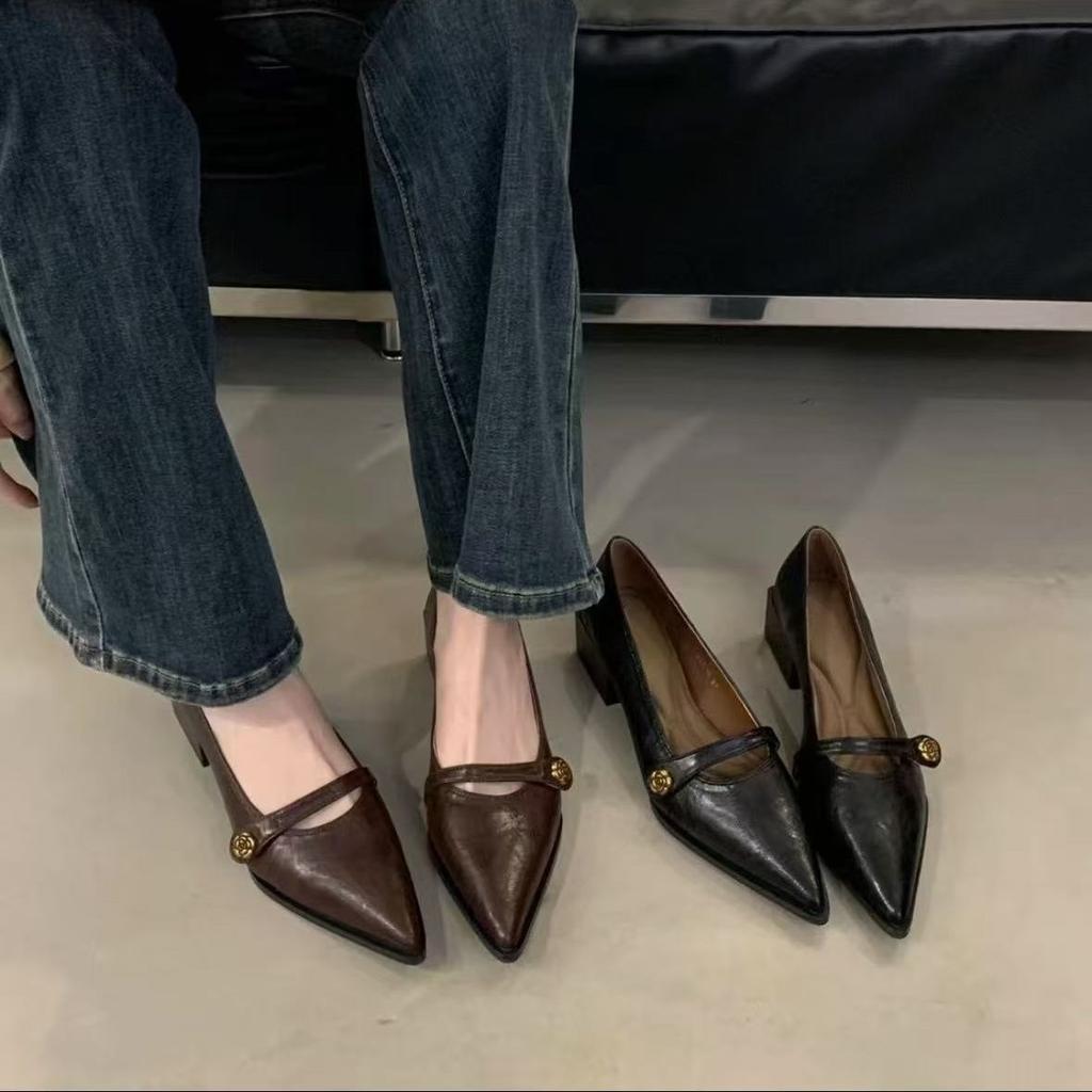 Fashion Low Heels PU Buckle Strap Rubber Hoof Low Heels Rubber Buckle Strap PU