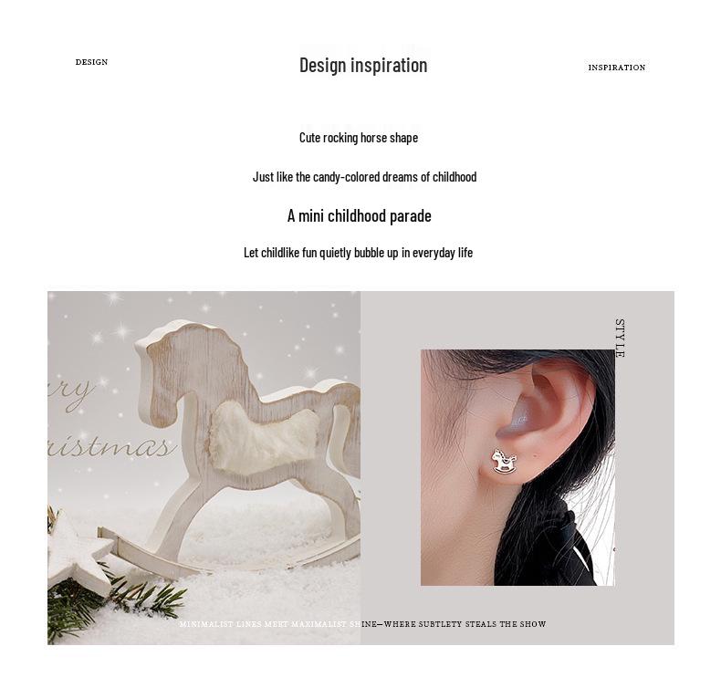 2026 Sterling Silver Rocking Horse Stud Earrings - Cute Zodiac Birth Year Jewelry for Pierced Ears
