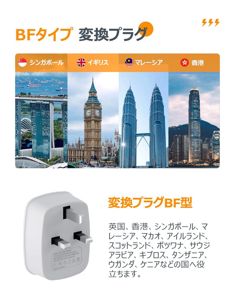 BF Type Conversion Plug with TESSAN Overseas BF Converter Conversion Adapter Outlet Conversion Plug 2 USB Ports for Hong Power Convenient Goods for