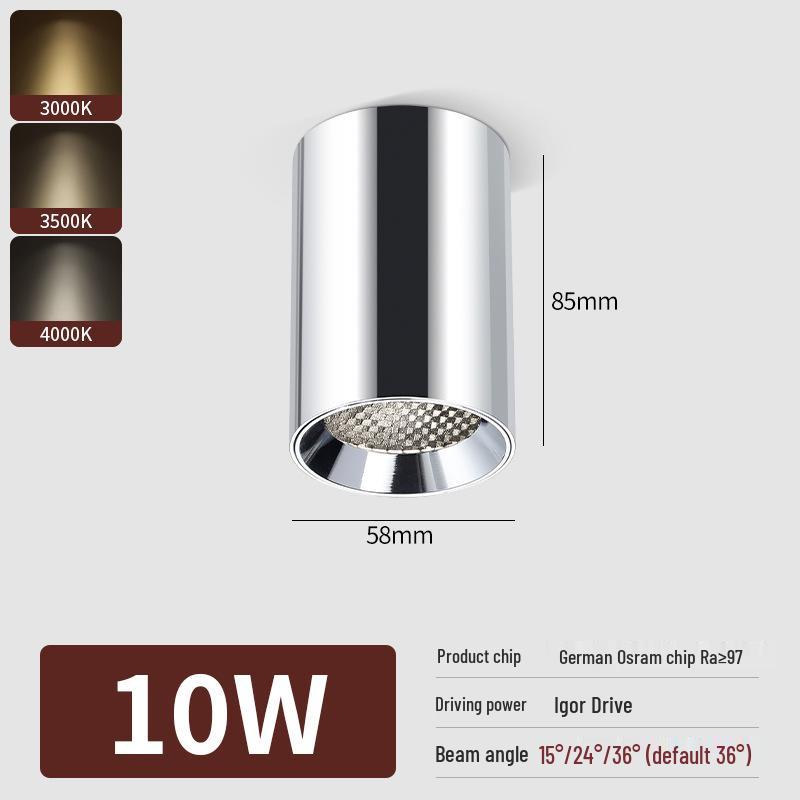 Surface-Mounted Cylinder Spotlight, Anti-Glare Honeycomb, Full Spectrum, Ceiling Light for Bedroom and Living Room.