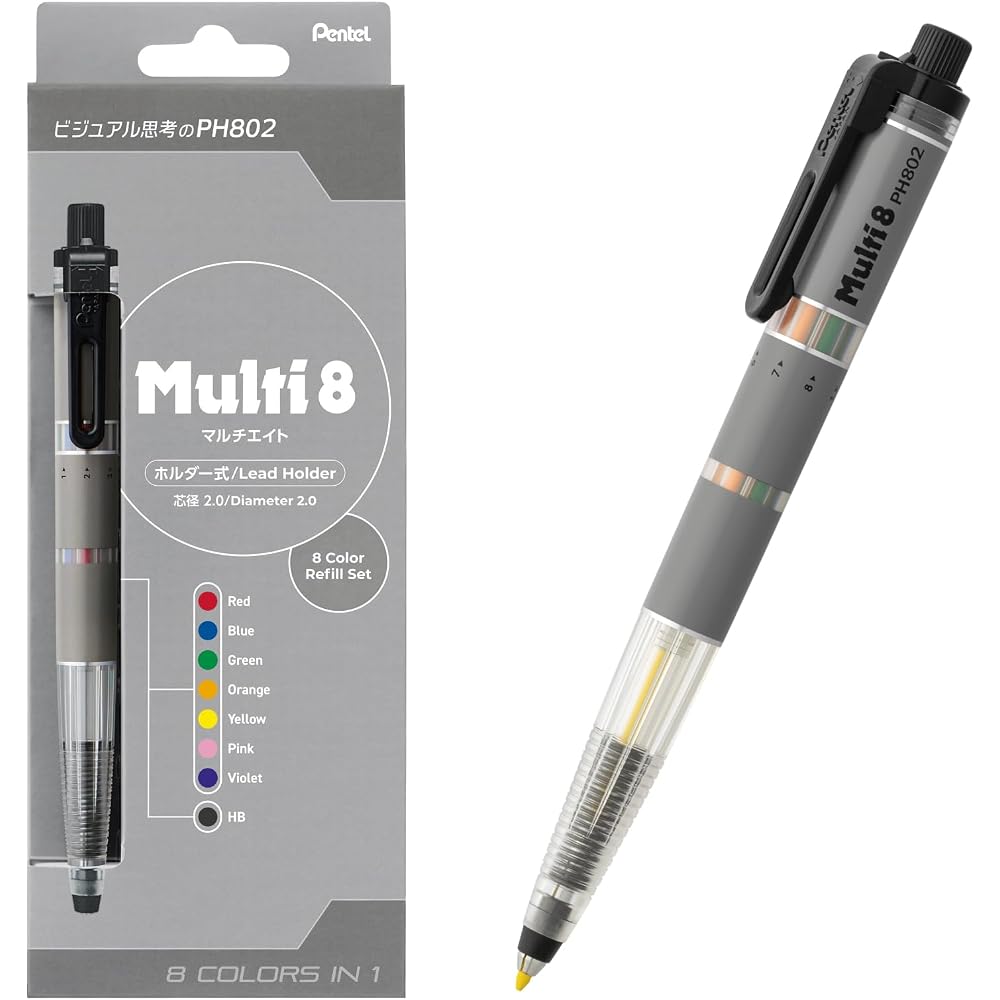 Pentel XPH802ST Multi-8 Color Mechanical Pencil with 8 Color Refill Set