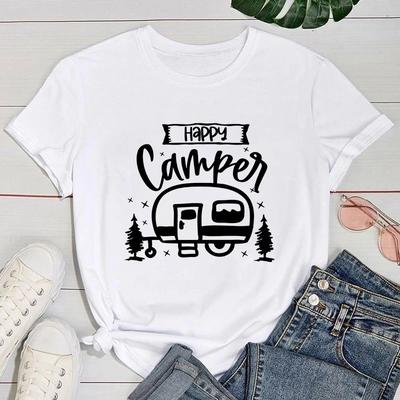 (Premium T-shirt)Fashion New Happy Camper T-Shirt And Women Cartoon T-Shirt Harajuku Streetwear T-Shirt Casual Tops Tees