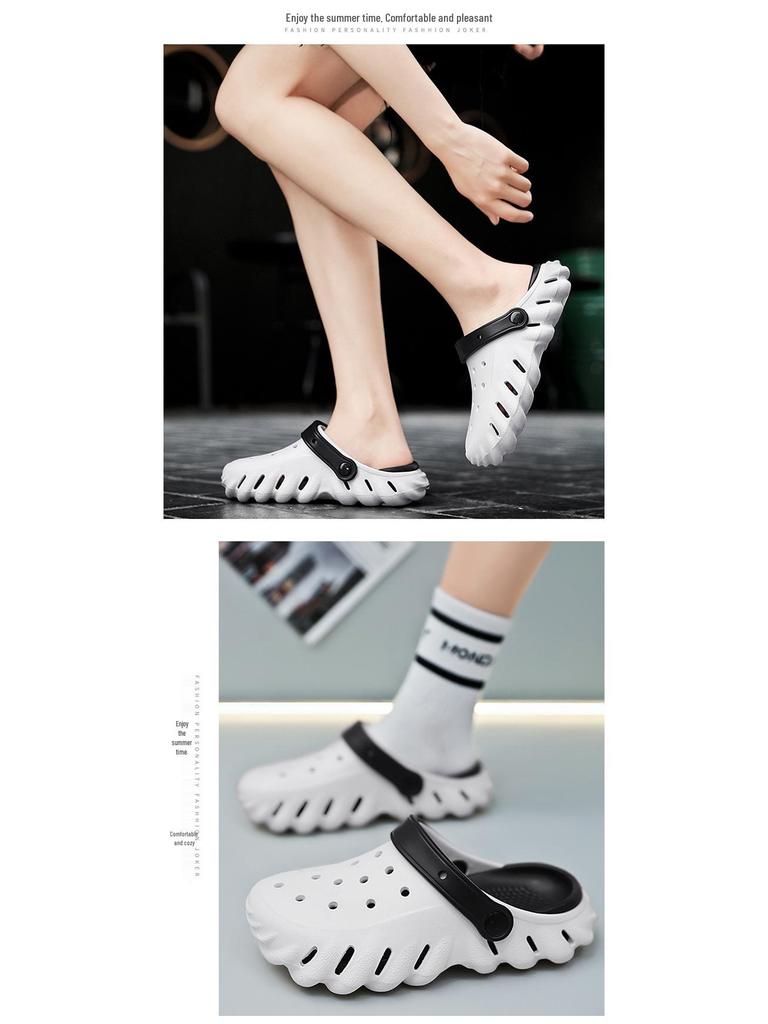 Herrarnas Andningsbara Slip-on Strandtofflor för Sommaren med Dämpad Tjock Sula och Snygga Hål