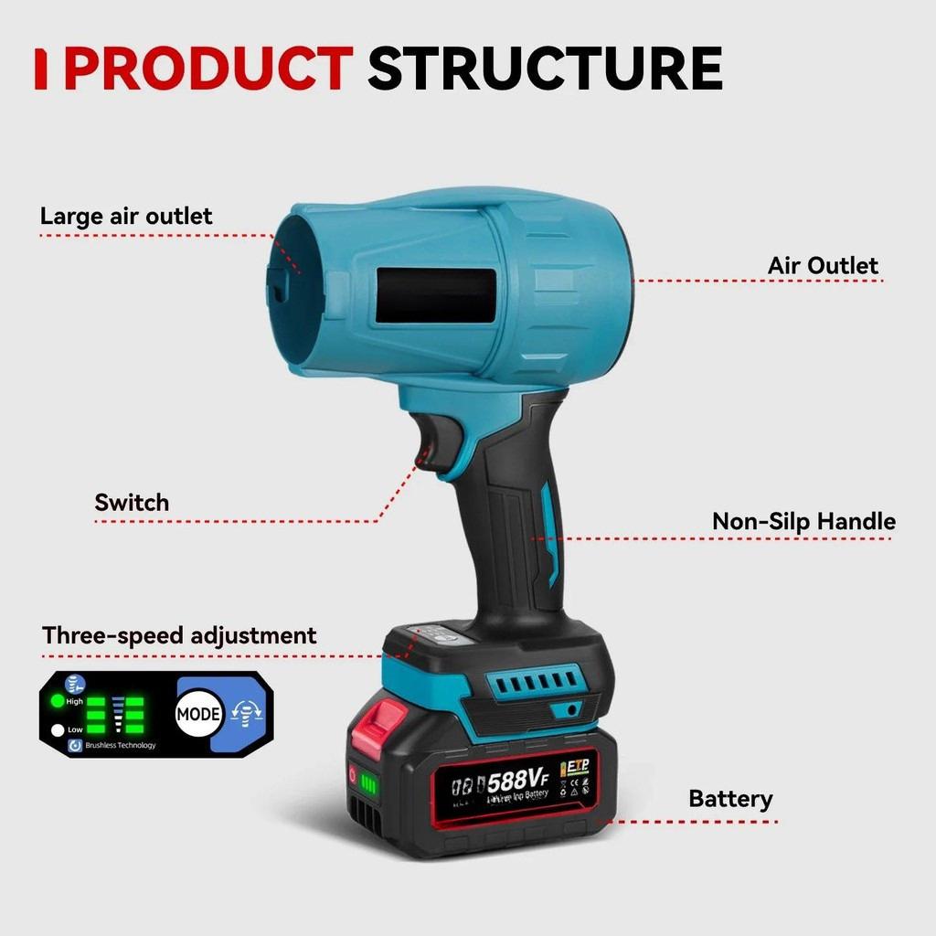 Brushless 3 Gears Adjustable Electric Air Blowers 300000RPM Turbo Jet Fan Handheld Leaf Blower Dust Blowing Power Tool