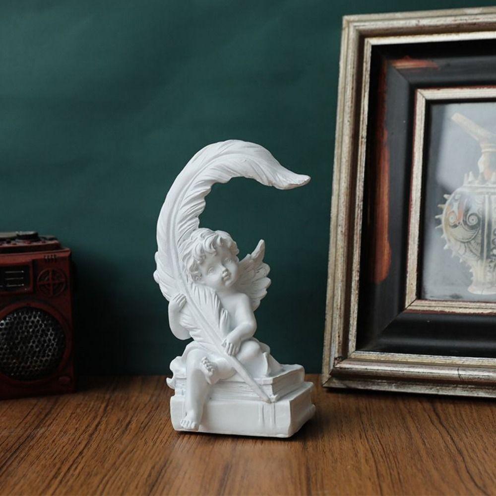 Charming Resin Angel Statue Decorative Praying Angel Figurine Feather Angel Ornaments  Living Room