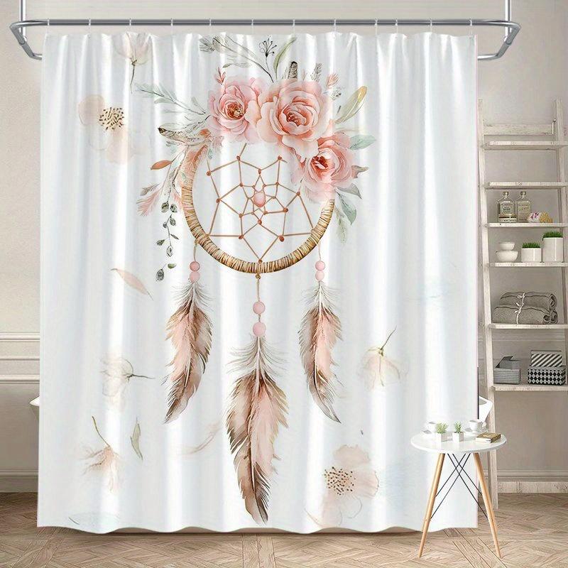 

Dreamcatcher Floral Shower Curtain Boho Bathroom Decor Pink Roses Feather Dreamcatcher Water Resistant Bath Curtain Home W60H190(CM)-1 Pcs