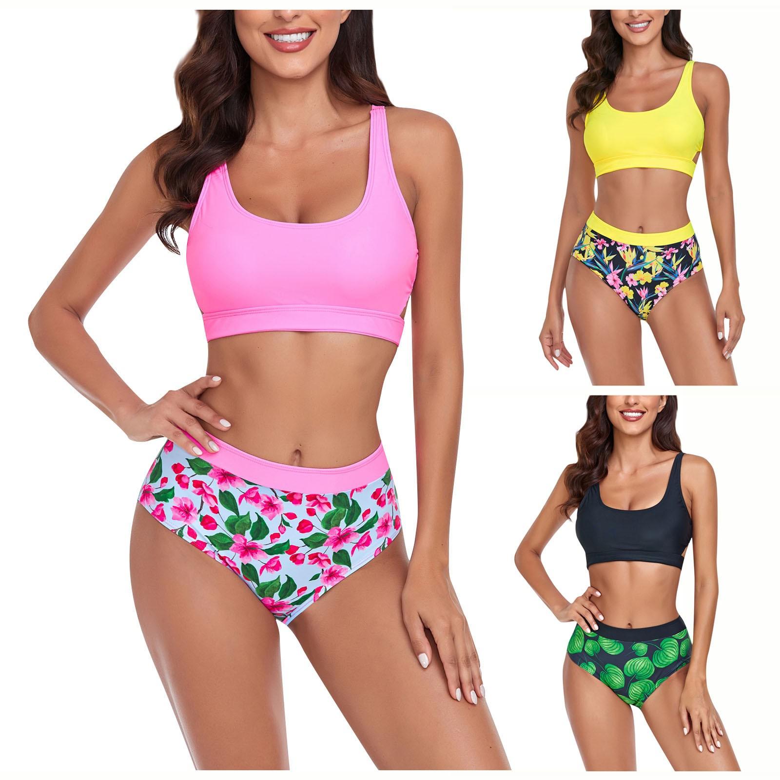 

Сплит модный сексуальный пляжный купальник бикини с высокой талией (2 комплекта с накладками на грудь без стального бюстгальтера)